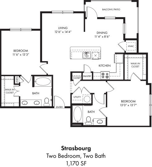 two bedroom floor plan at storberg at The Auberge of Tyler