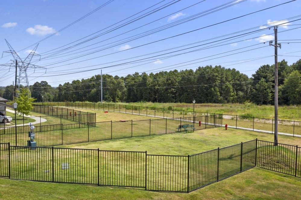 a fenced in area with power lines and trees at The Auberge of Tyler