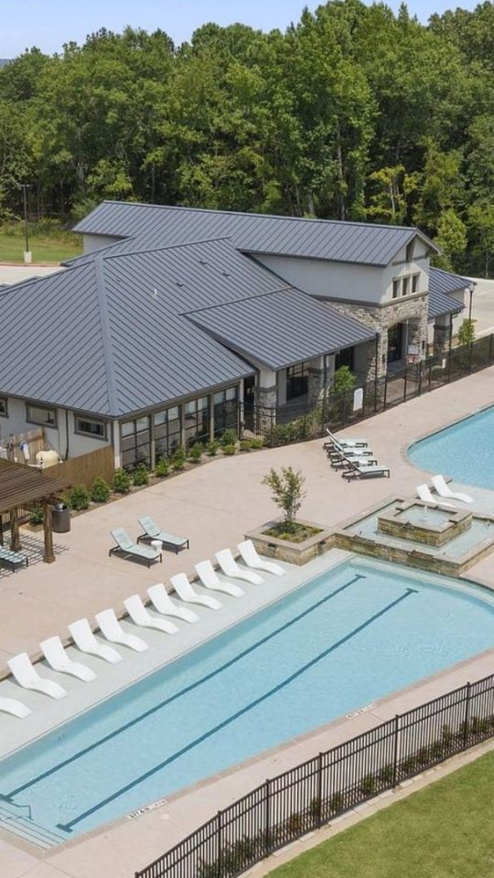 an aerial view of the pool and patio at The Auberge of Tyler